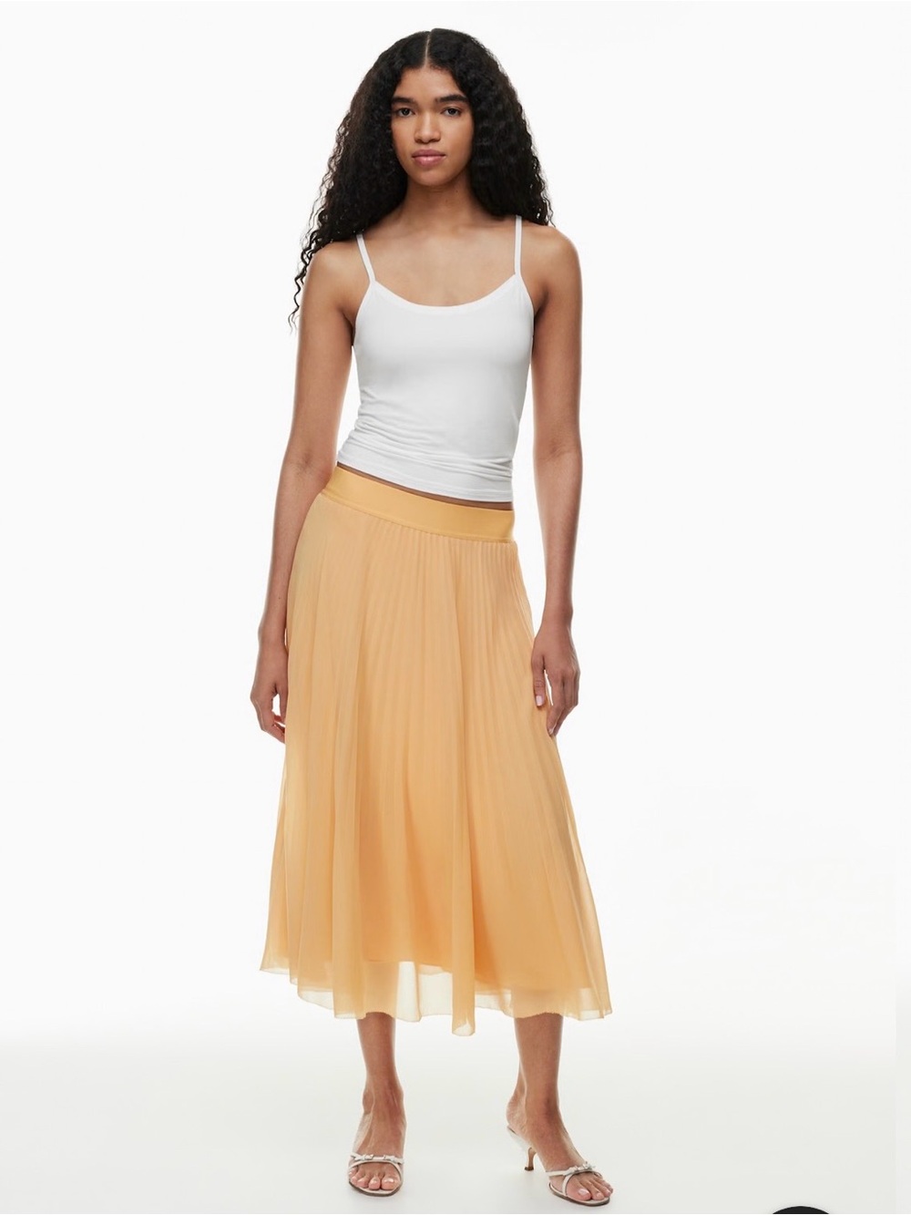 Aritzia Peach Pleated Twirl Midi Skirt